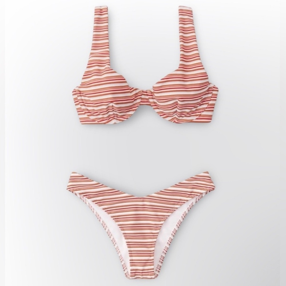 Abercrombie & Fitch Red and Tan Striped Bikini Set - NEW SIZE XS